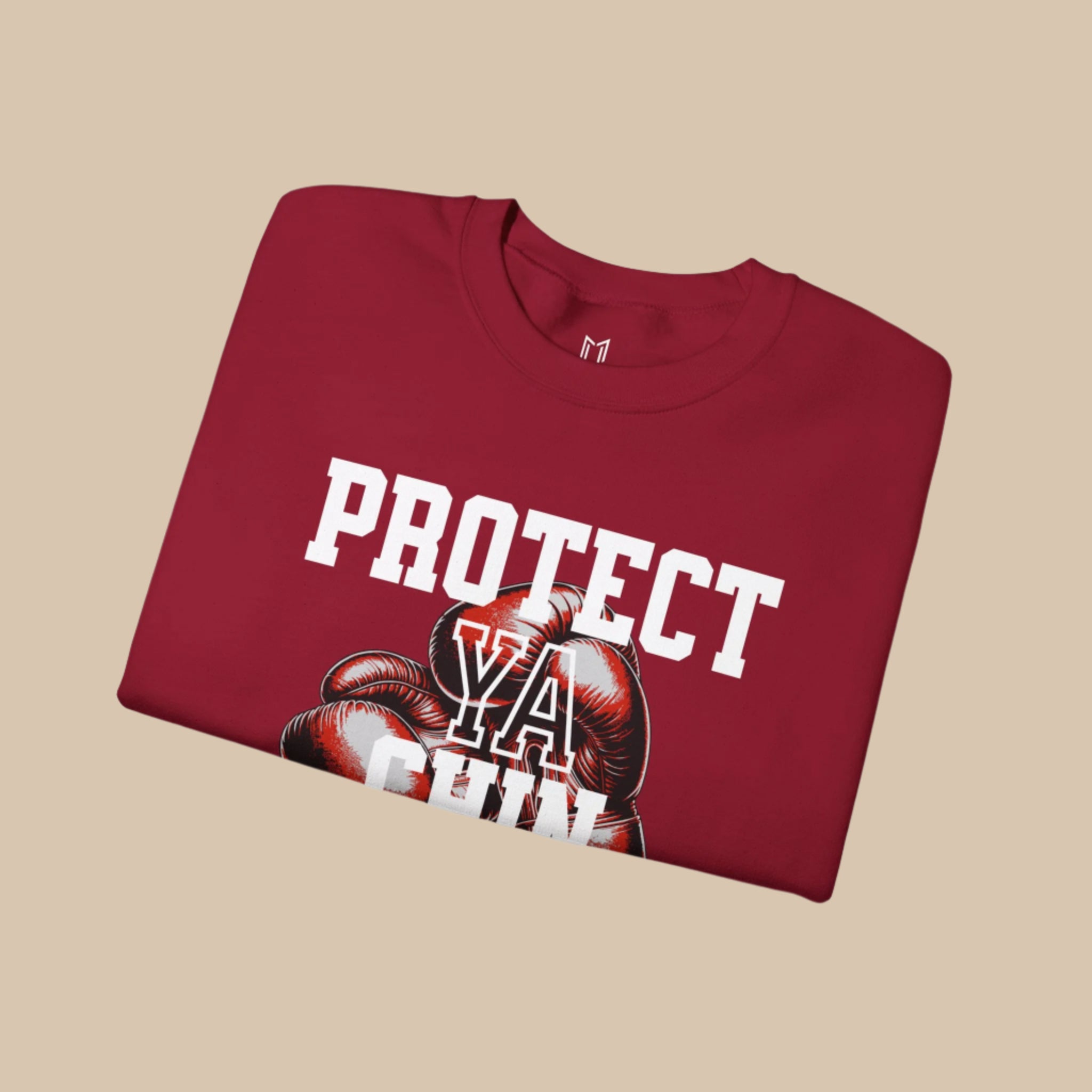 PROTECT YA CHIN BOXING GLOVES CREWNECK SWEATER | FIGHT WITH HEART, WIN WITH SKILL (WHAT'S YOUR HUSTLE?®)