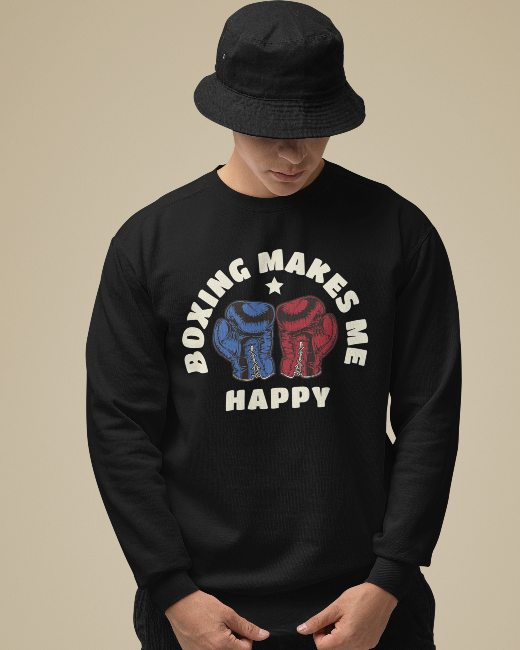 Boxing Makes Me Happy Crewneck Sweater | Gloves, Combat Sports, MMA | (WHAT'S YOUR HUSTLE?®)
