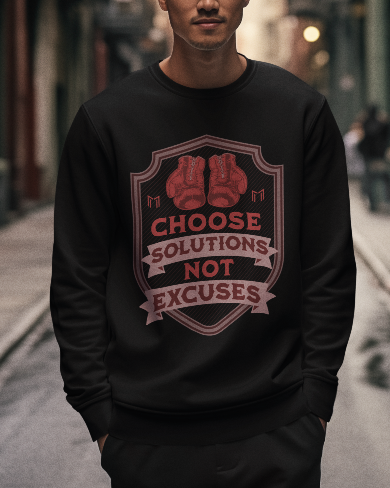 CHOOSE SOLUTIONS, NOT EXCUSES BOXING GLOVES CREWNECK SWEATER | (WHAT'S YOUR HUSTLE?®)