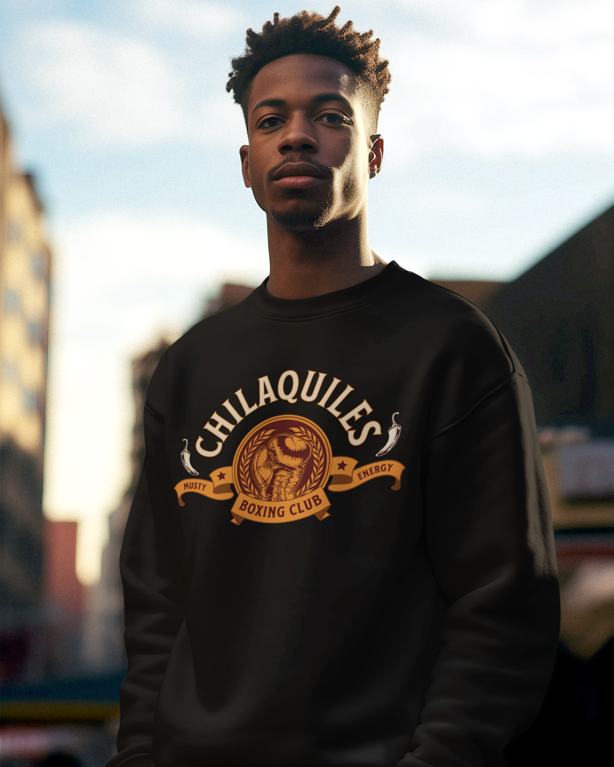 CHILAQUILES Musty Energy Boxing Club CREWNECK SWEATER | (2TONEDASUPASTAR x WHAT'S YOUR HUSTLE?®)