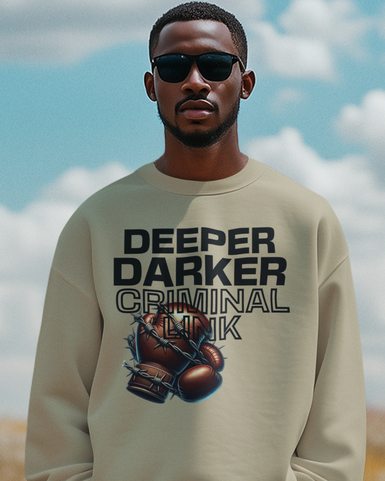 DEEPER DARKER CRIMINAL LINK BOXING CREWNECK SWEATER | (2TONEDASUPASTAR x WHAT'S YOUR HUSTLE?®)