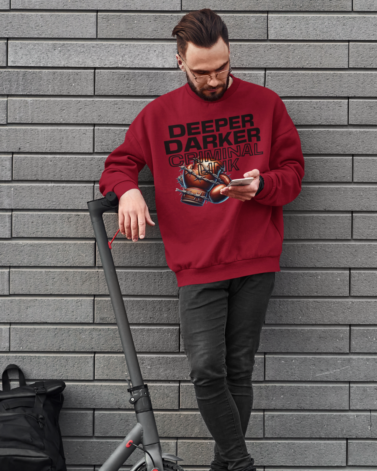 DEEPER DARKER CRIMINAL LINK BOXING CREWNECK SWEATER | (2TONEDASUPASTAR x WHAT'S YOUR HUSTLE?®)