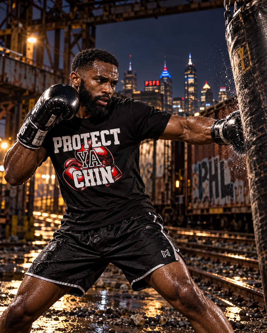 PROTECT YA CHIN BOXING GLOVES T-SHIRT | WHAT'S YOUR HUSTLE?® | HEAVYWEIGHT COTTON