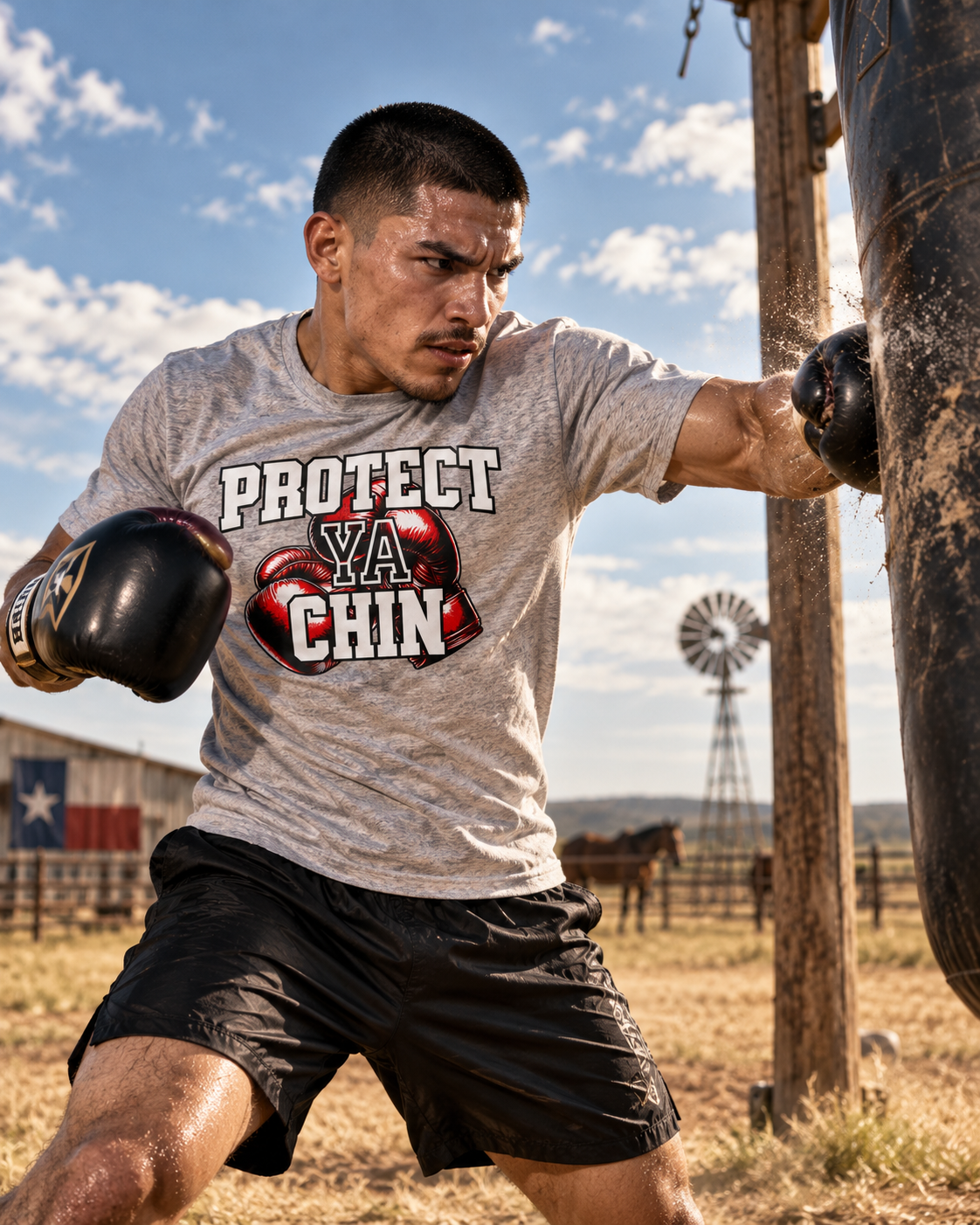 PROTECT YA CHIN BOXING GLOVES T-SHIRT | WHAT'S YOUR HUSTLE?® | HEAVYWEIGHT COTTON