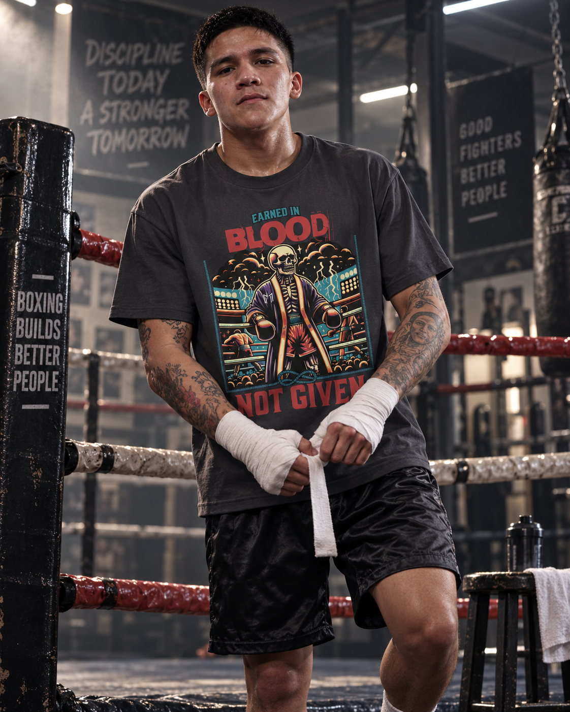 EARNED IN BLOOD, NOT GIVEN BOXING T-SHIRT | WHAT'S YOUR HUSTLE?® | Heavyweight Cotton