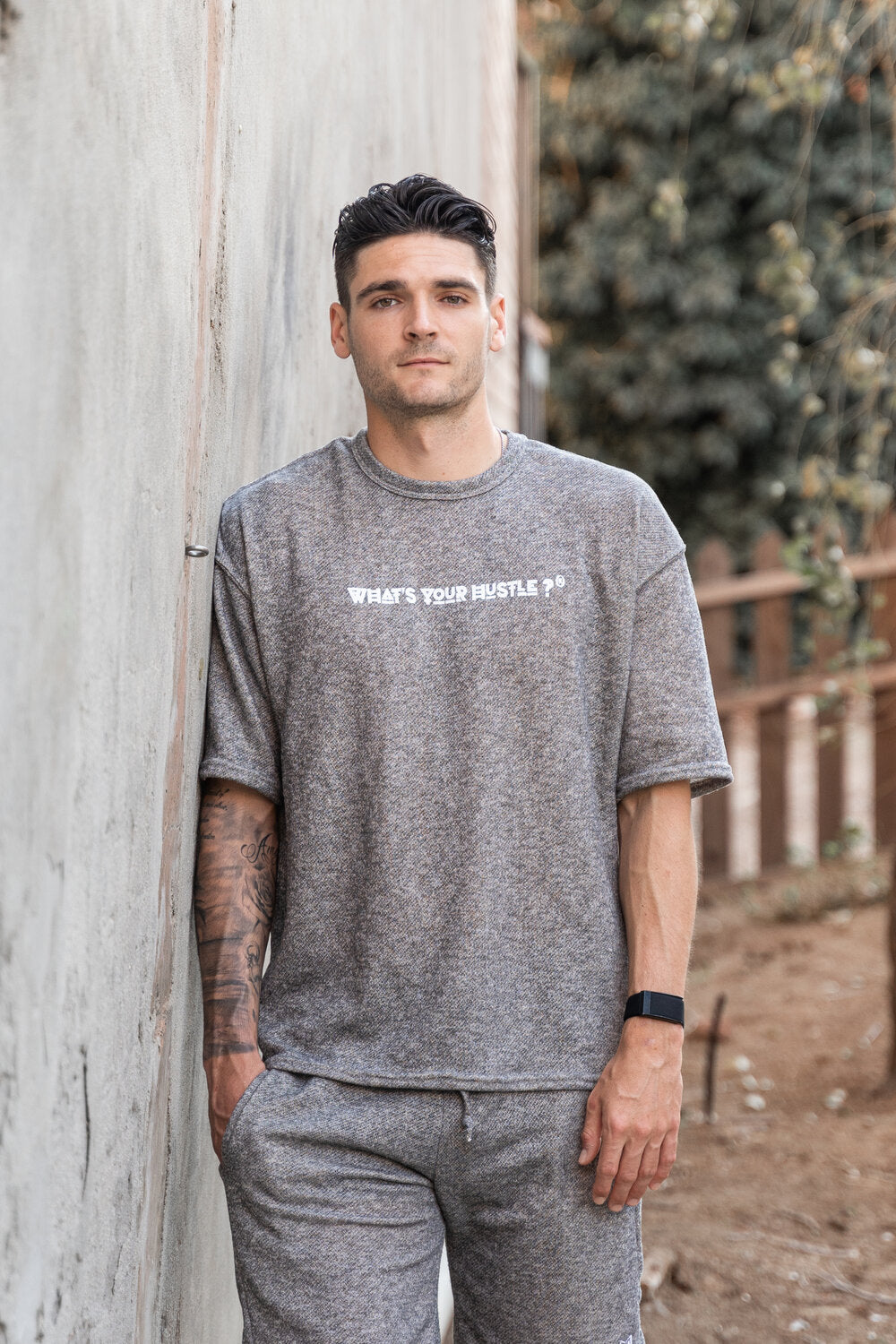 "WHAT'S YOUR HUSTLE?" Print Two-Toned French Terry Oversized Travel T-shirt | (2 Colors) - What's Your Hustle?