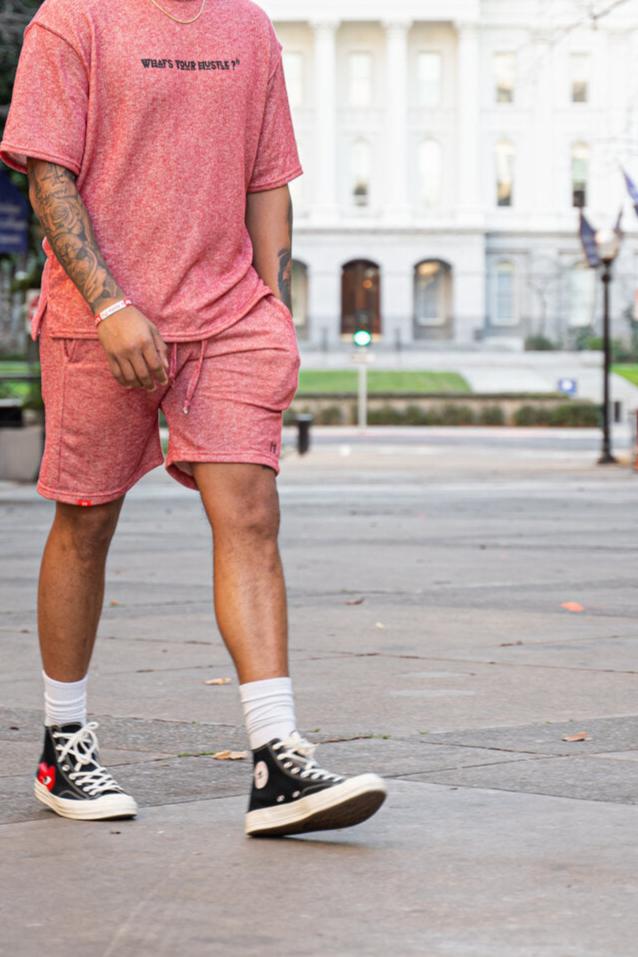 "M LOGO" Print Two-Toned French Terry Travel Short | (2 Colors) - What's Your Hustle?