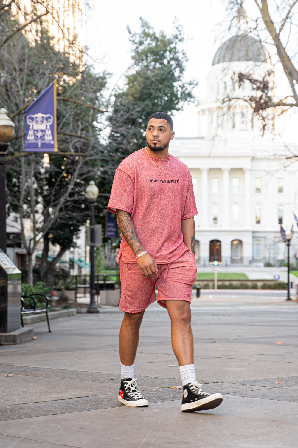 "WHAT'S YOUR HUSTLE?" Print Two-Toned French Terry Oversized Travel T-shirt | (2 Colors) - What's Your Hustle?