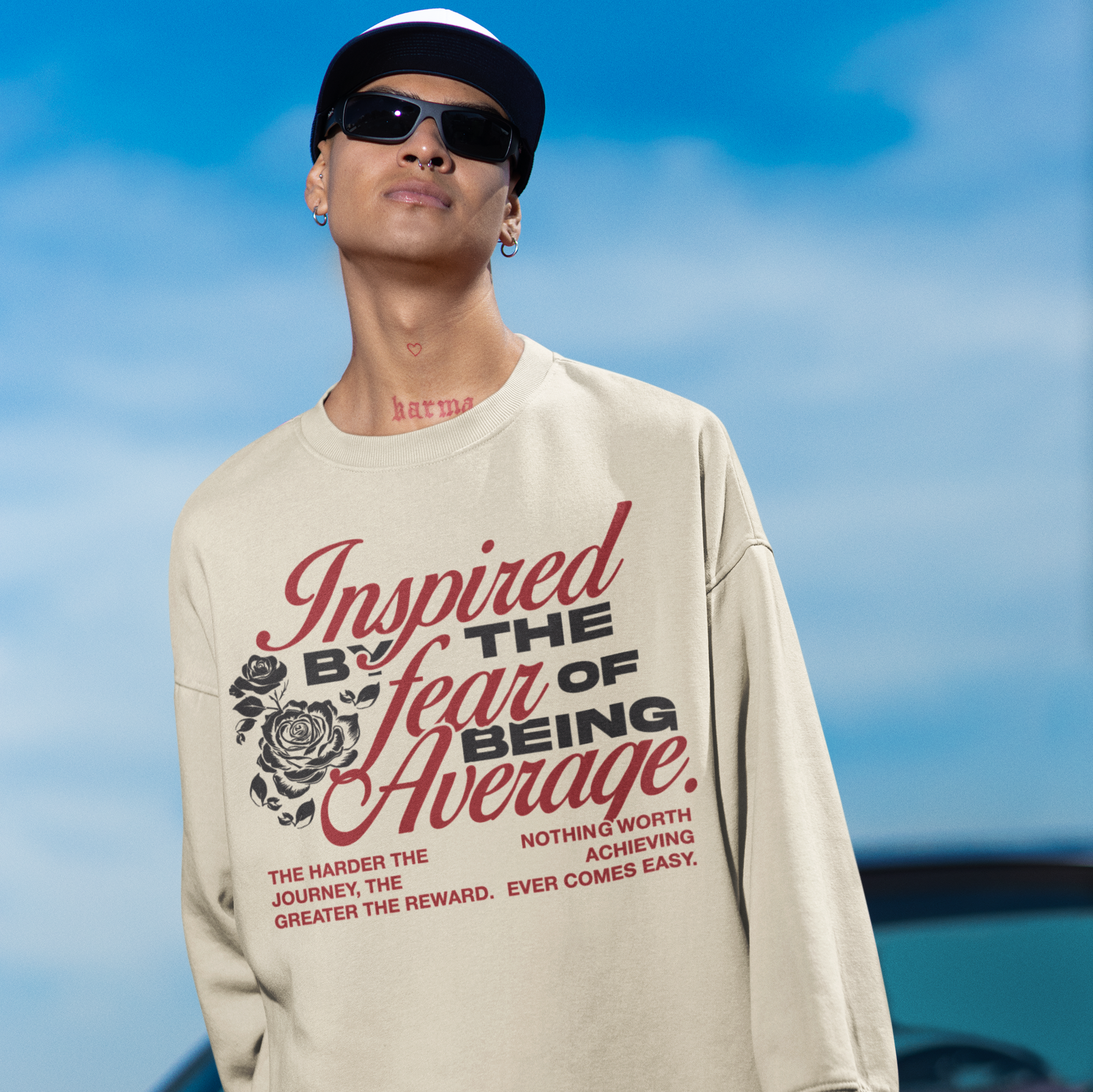 Inspired By The Fear of Being Average Crewneck Sweater | Heavy Cotton | 3 COLORS (WYH? x SCRAPPY RAMIREZ)