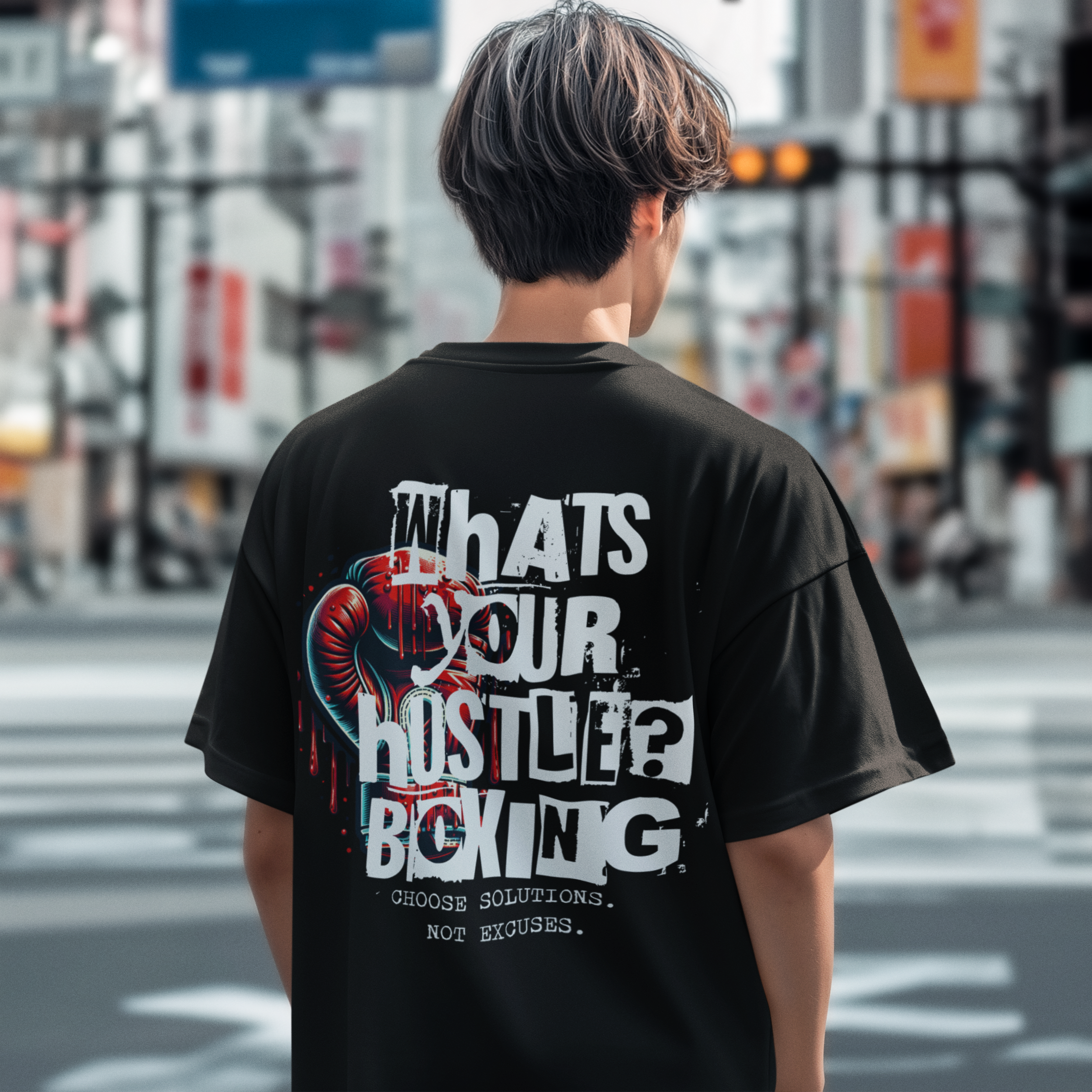 What's Your Hustle? Boxing - Bloody Glove BOXY T-Shirt | Choose Solutions, Not Excuses | 2 Colors