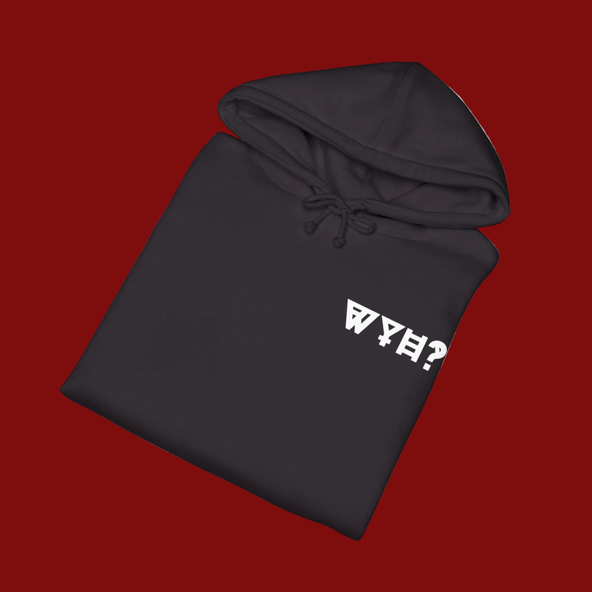 Black hoodie with a logo on the chest against a white background