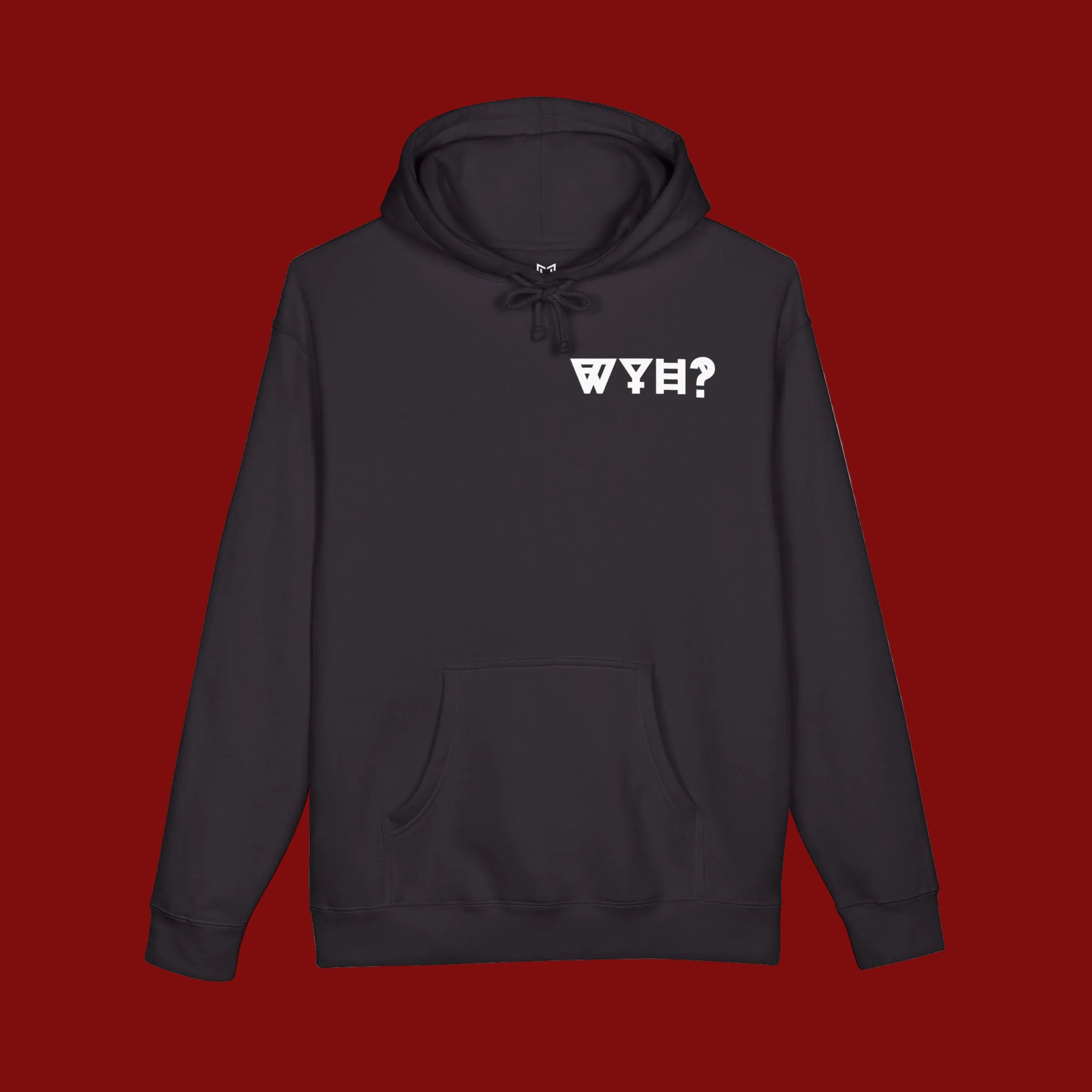 Brown hoodie with a white logo on a white background