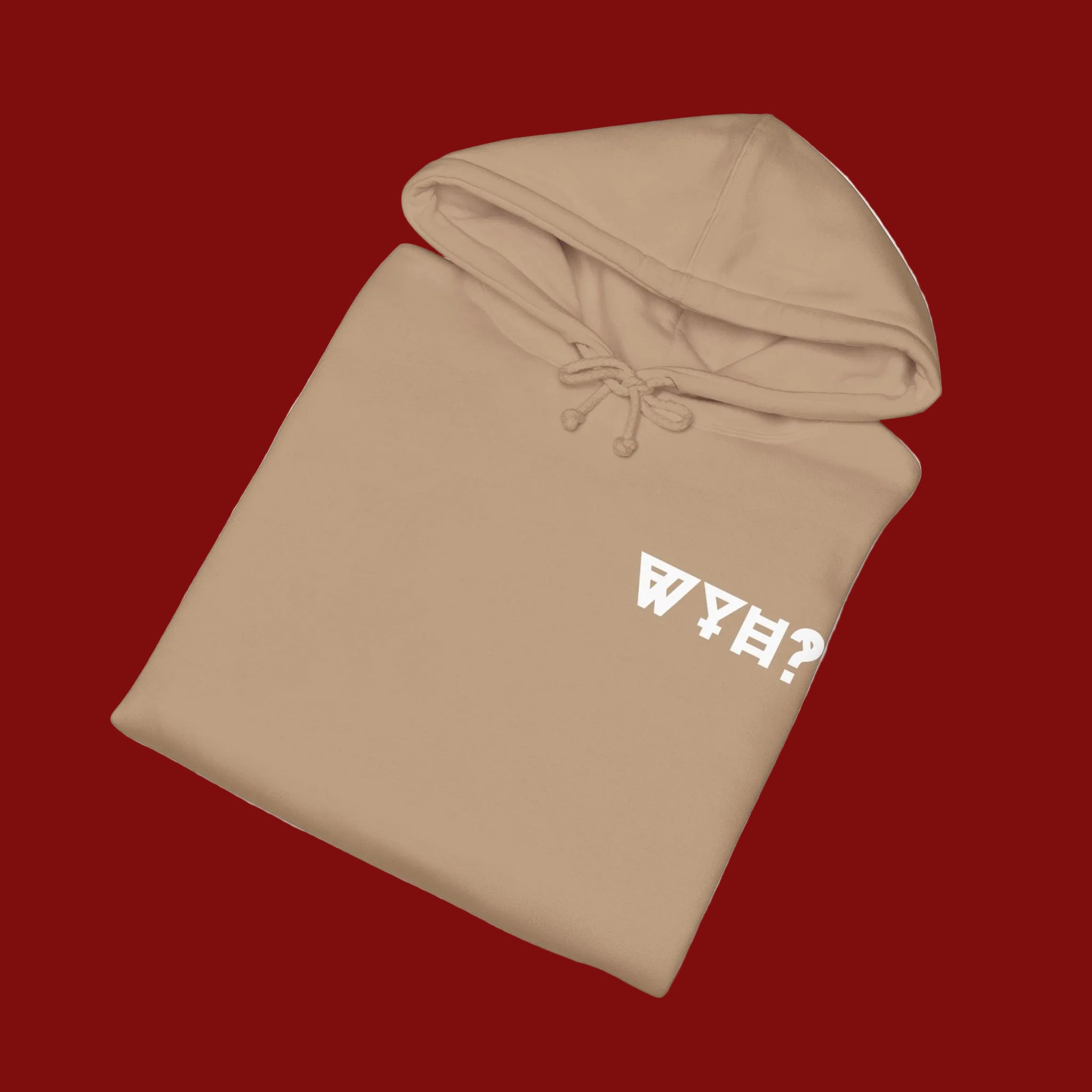 Beige hoodie with a logo on a white background
