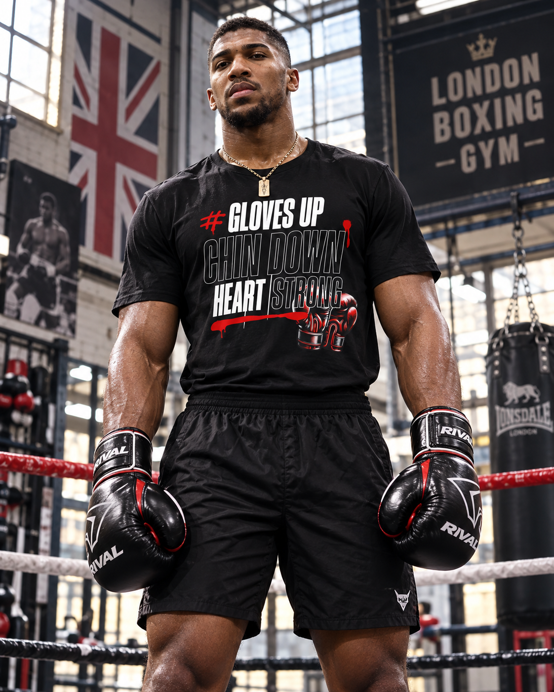 GLOVES UP, CHIN DOWN, HEART STRONG BOXING T-SHIRT | WHAT'S YOUR HUSTLE?® | Heavyweight Cotton