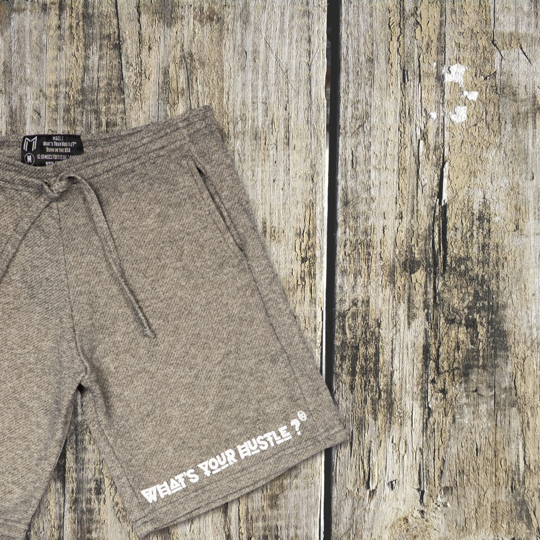 "WHAT'S YOUR HUSTLE?" Print Two-Toned French Terry Travel Short | (2 Colors)